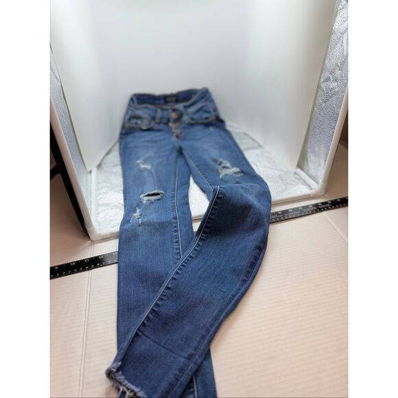 Judy Blue Denim - Judy Blue Jeans Women's Size 24 Skinny Fit Distressed Blue Jeans Button Fly